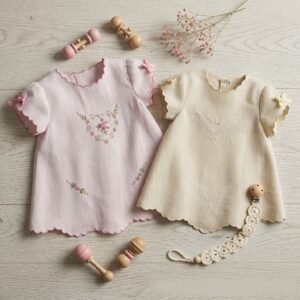 Yaquesito Infantil con Bordados Florales y Lazo Decorativo